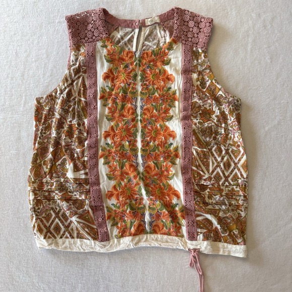 Tiny Tops - TINY Anthropologie Sleeveless Embroidered Floral Tie Top Tank Boho Womens Small